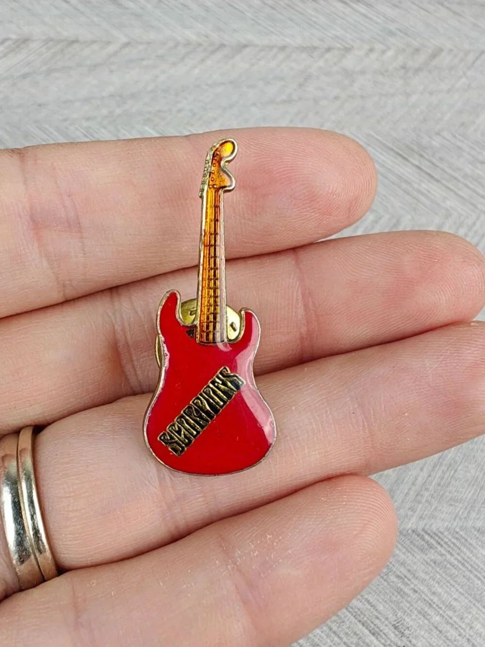 Vintage Scorpions Lapel Pin Red Enamel Guitar Design Gold-Tone Classic Rock